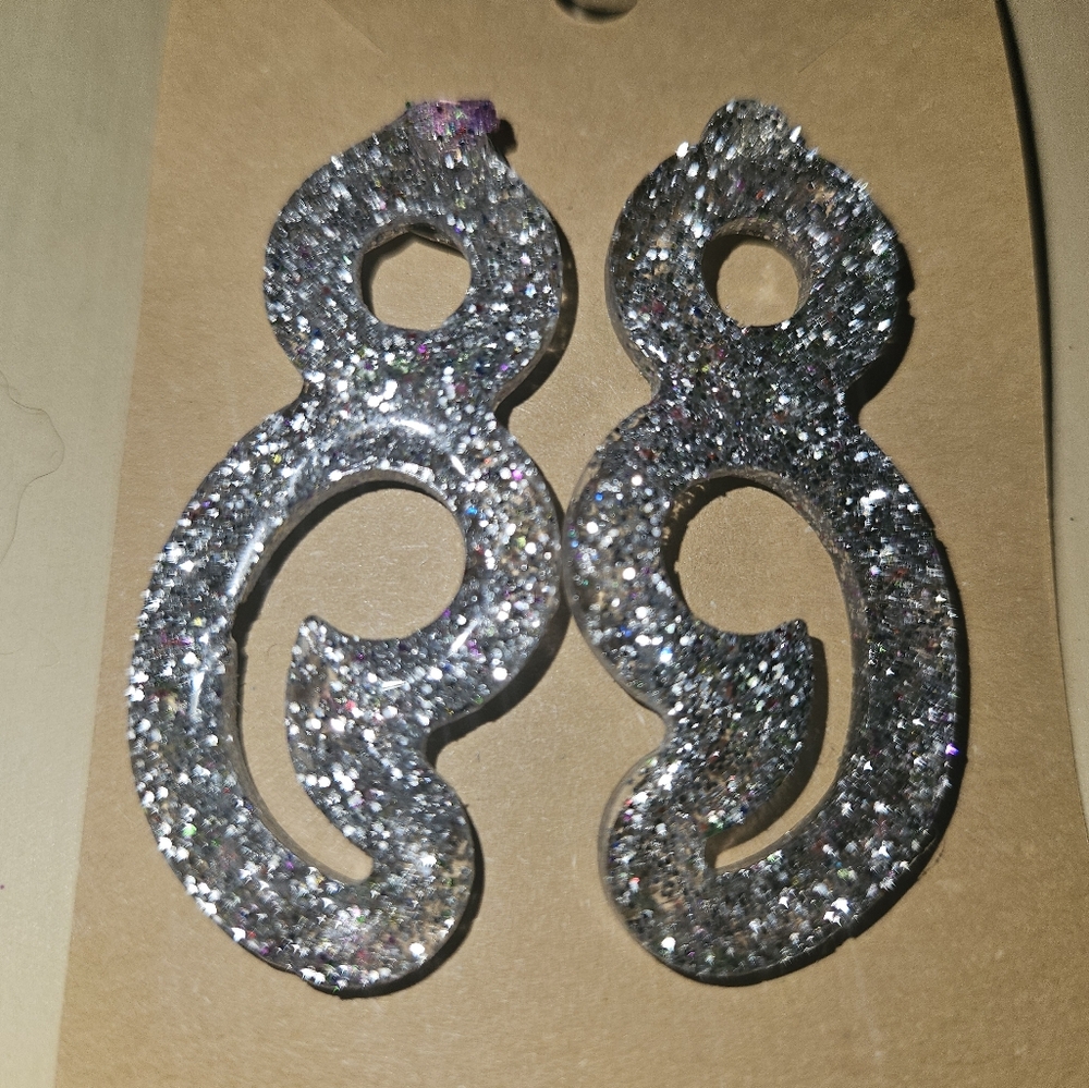 Silver Glitter semi colon studded earrings